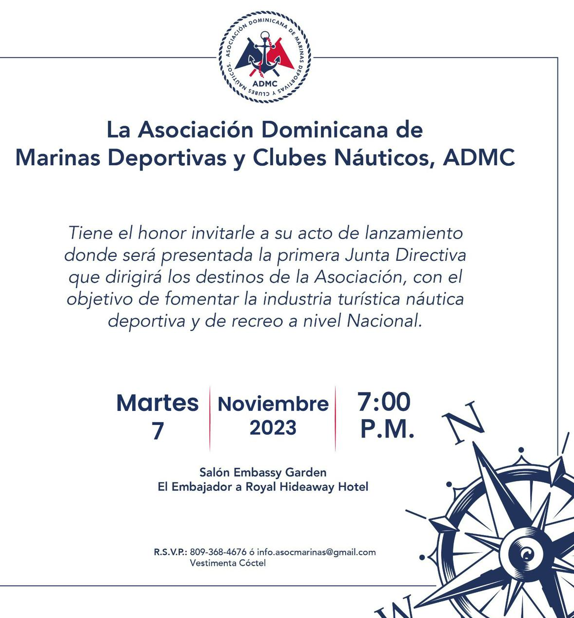 La ADMC invita al acto de juramentaciòn de la nueva directiva de Clubes Nàuticos