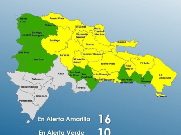 COE eleva a 16 las provincias en alerta amarilla debido a vaguada